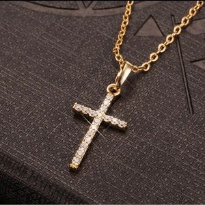 Golden Cross Pendant Zircon-inlaid Necklace